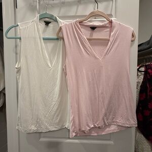 Ann Taylor V-Neck Tank Tops - Soft Pink and Classic White
